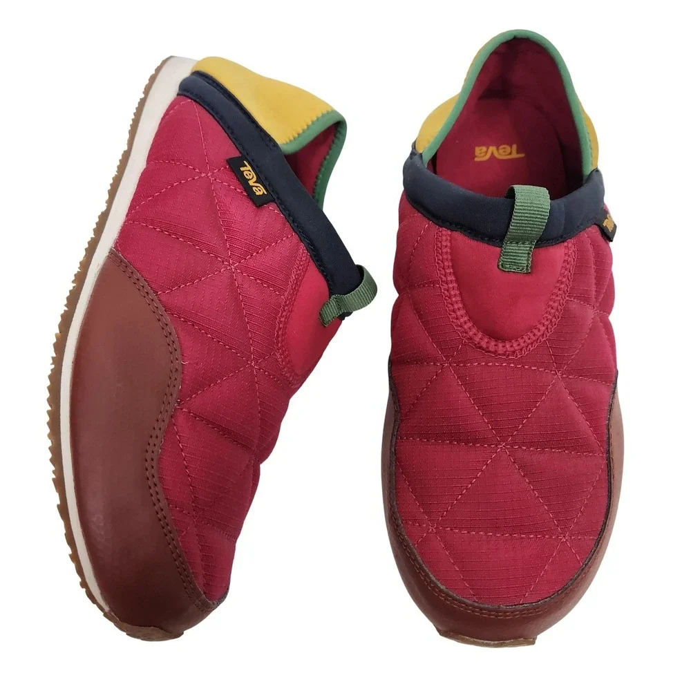 TEVA Ember Moc Shoes Mens 6 Red Yellow Quilted Slip On Slippers EU 38/39